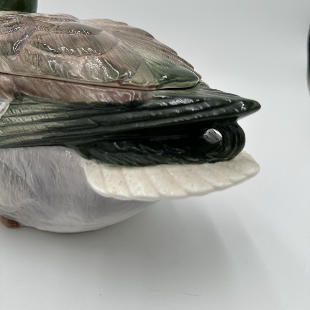 Vintage Handpainted Otagiri Mallard Duck Covered Serving Dish 12" - Picture 4 of 9